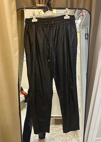 Siyah deri koton Pantolon - Görsel 4