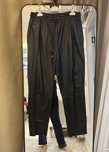 Siyah deri koton Pantolon - Görsel 3