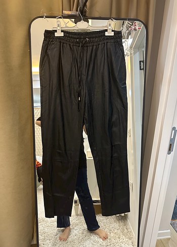 Siyah deri koton Pantolon - Görsel 2