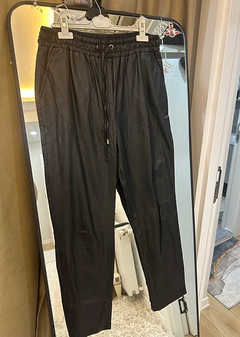 Siyah deri koton Pantolon - Görsel 5