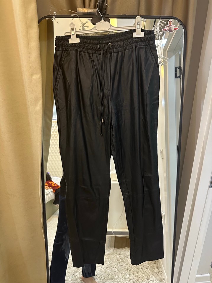 Siyah deri koton Pantolon - Görsel 4