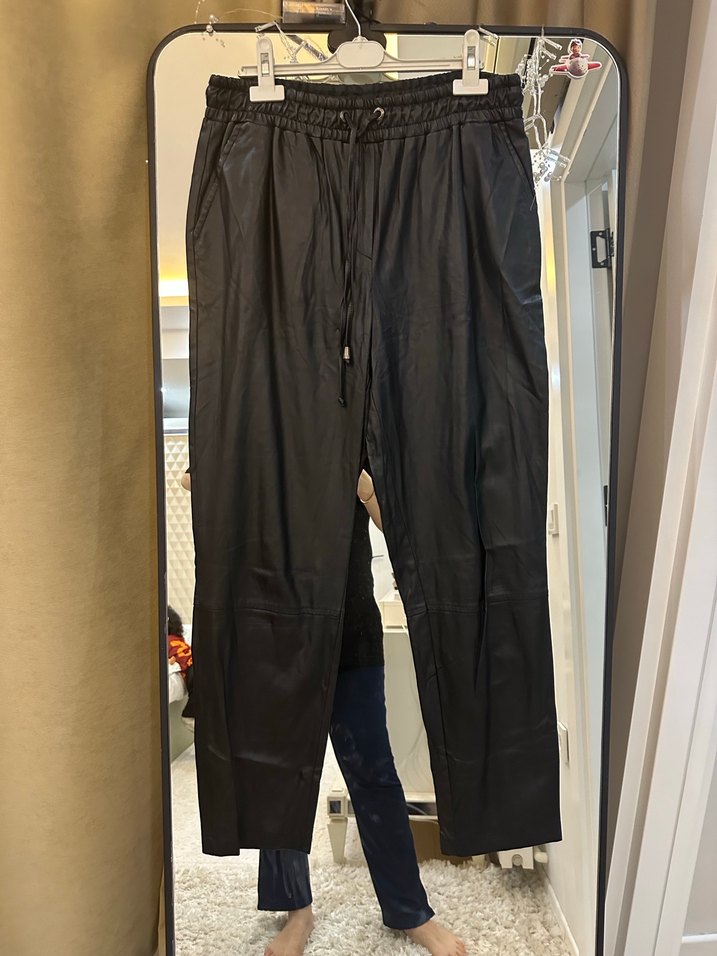 Siyah deri koton Pantolon - Görsel 3