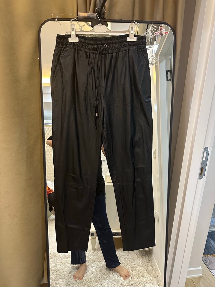 Siyah deri koton Pantolon - Görsel 2