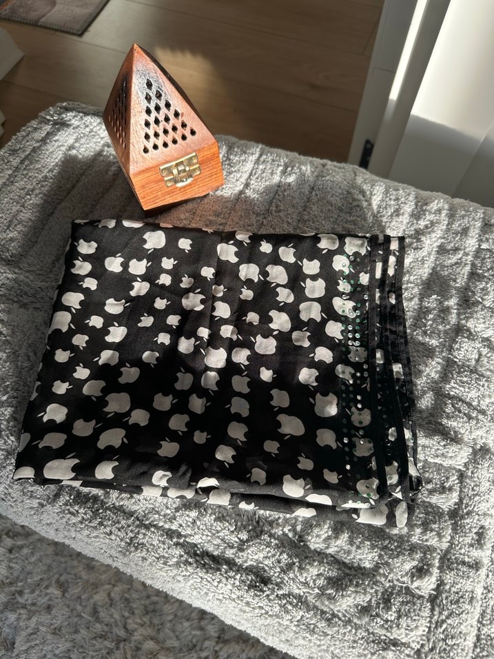 Bohem Siyah Desenli Kadın Şal fular - Görsel 4