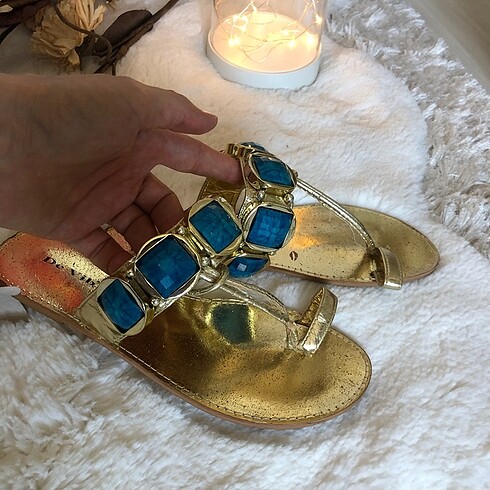 39 Beden altın Renk Parmak arası sandalet terlik