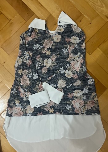 Gri Çiçek Desenli gomlek - Görsel 2