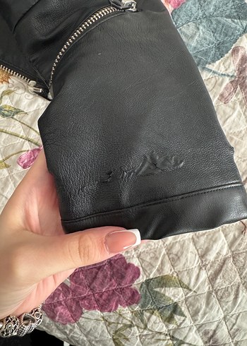 Kadın Siyah Kısa Deri Biker Ceket - Görsel 4