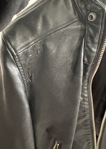 Kadın Siyah Kısa Deri Biker Ceket - Görsel 3