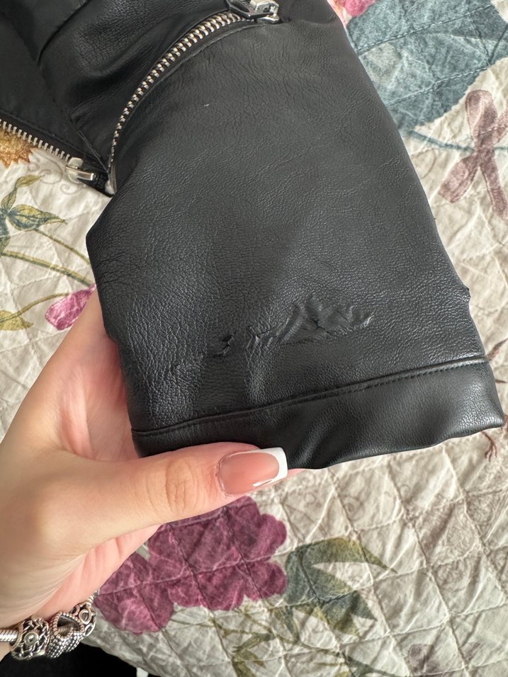 Kadın Siyah Kısa Deri Biker Ceket - Görsel 4