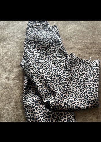 40 Beden Gri Leopar Desenli Kadın kot Pantolon