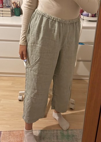 Kadın Bej Keten Rahat Kesim Pantolon - Görsel 2