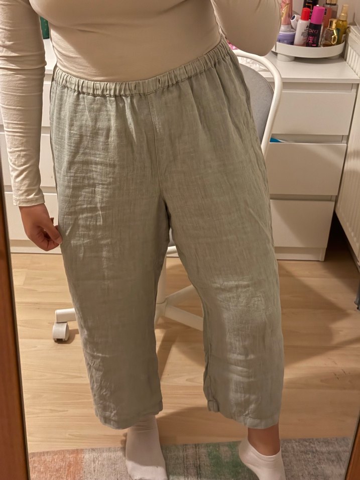 Kadın Bej Keten Rahat Kesim Pantolon - Görsel 3