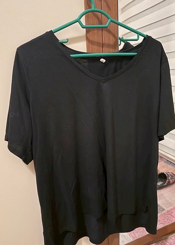 Siyah Kadın Midi Tişört, Kısa Kollu, Salaş - Görsel 2