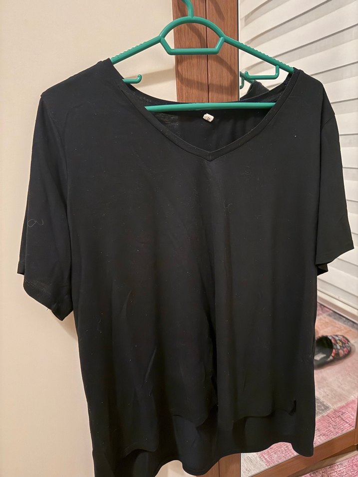 Siyah Kadın Midi Tişört, Kısa Kollu, Salaş - Görsel 2