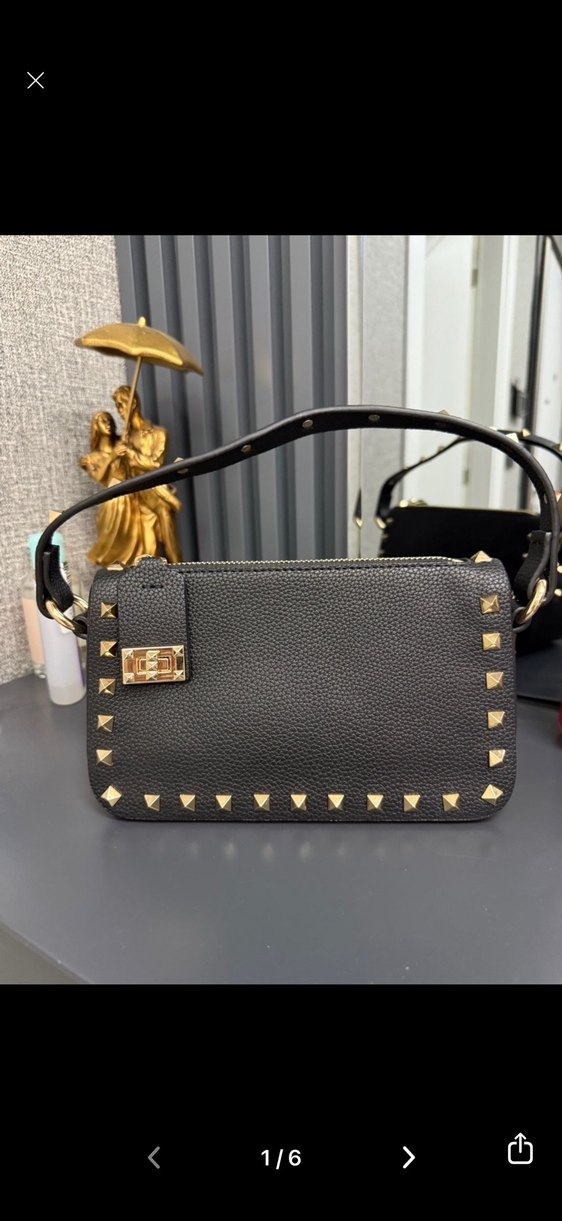 Valentino Siyah Deri Zımbalı Kadın Çanta - Görsel 3