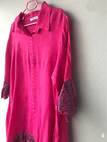 50 Beden pembe Renk PARK MODA İTALY KADIN KETEN ELBİSE