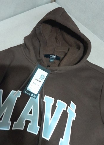 Mavi Baskılı Kahverengi Kapüşonlu Sweatshirt - Görsel 5