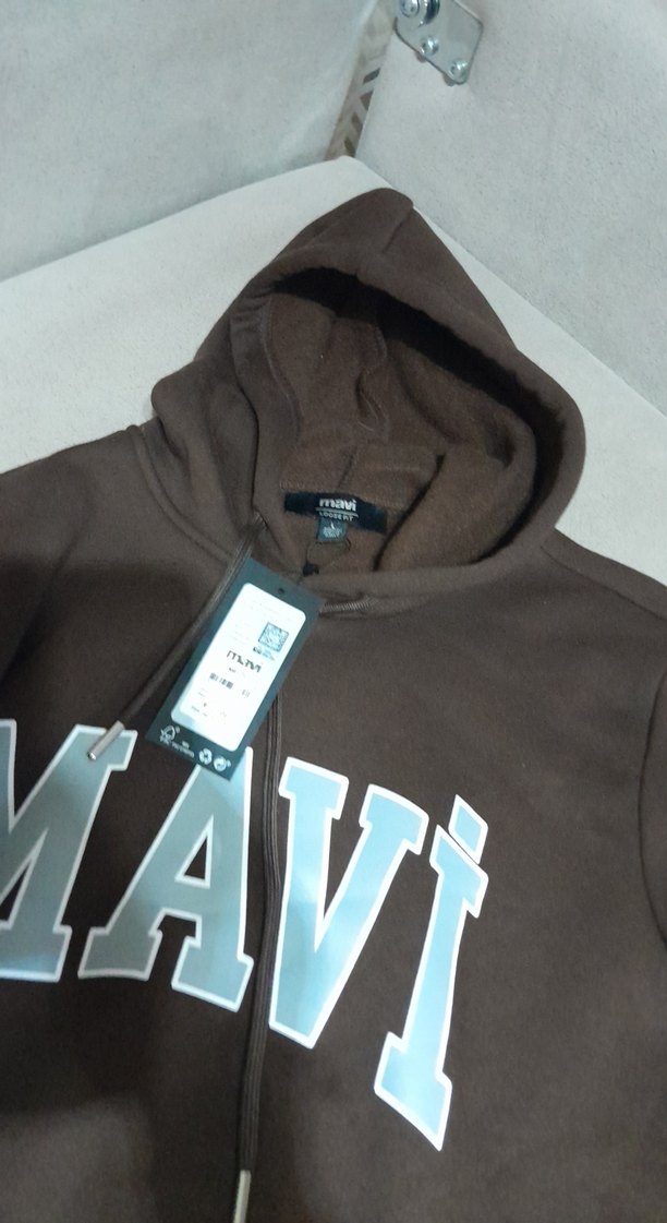 Mavi Baskılı Kahverengi Kapüşonlu Sweatshirt - Görsel 5