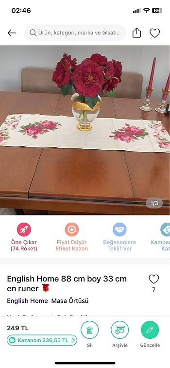 Beden çeşitli Renk English home 88cm boy 33 cm en ölçüsündedir