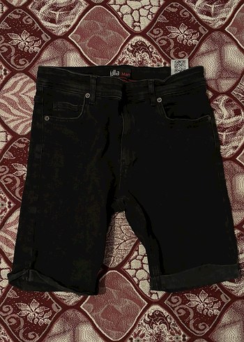 Siyah Erkek Kot Şort, Bol Kesim, Kemerli - Görsel 2