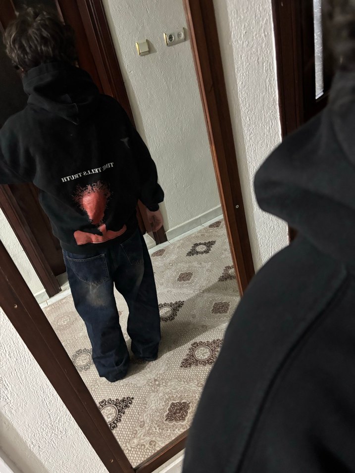 Siyah Kapüşonlu Erkek Sweatshirt - Görsel 3