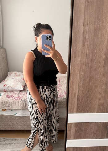 LC Waikiki Zebra Desenli Pilili Midi Etek