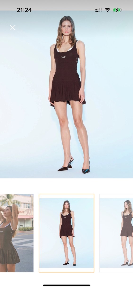 Sagaza Kahverengi Piliseli Mini Elbise - Görsel 2