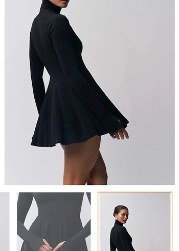 Siyah Uzun Kollu Mini Elbise - Görsel 2