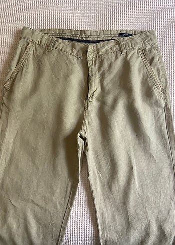 32 Beden Düğmeli Bej Keten erkek Pantolon