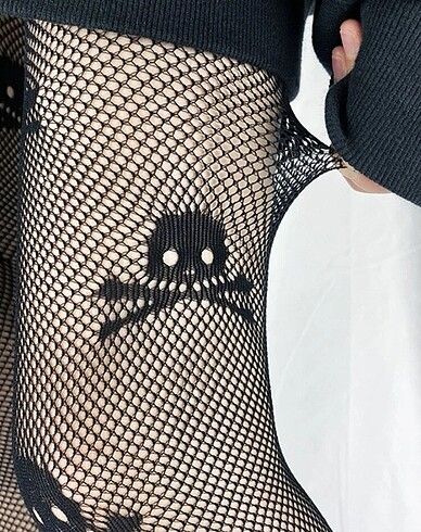 Standart Beden Beden Kurukafa desenli gotik külotlu çorap y2k lolita
