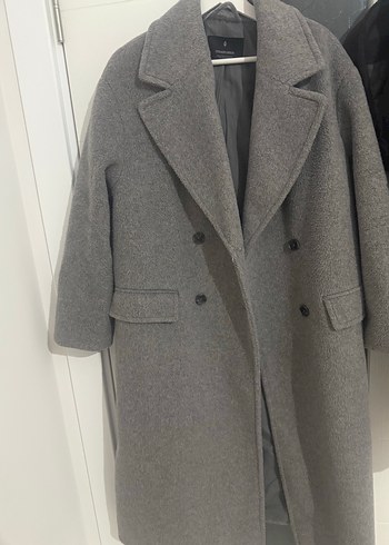 s Beden Stradivarius Çift Düğmeli Uzun Koyu Gri Kaban