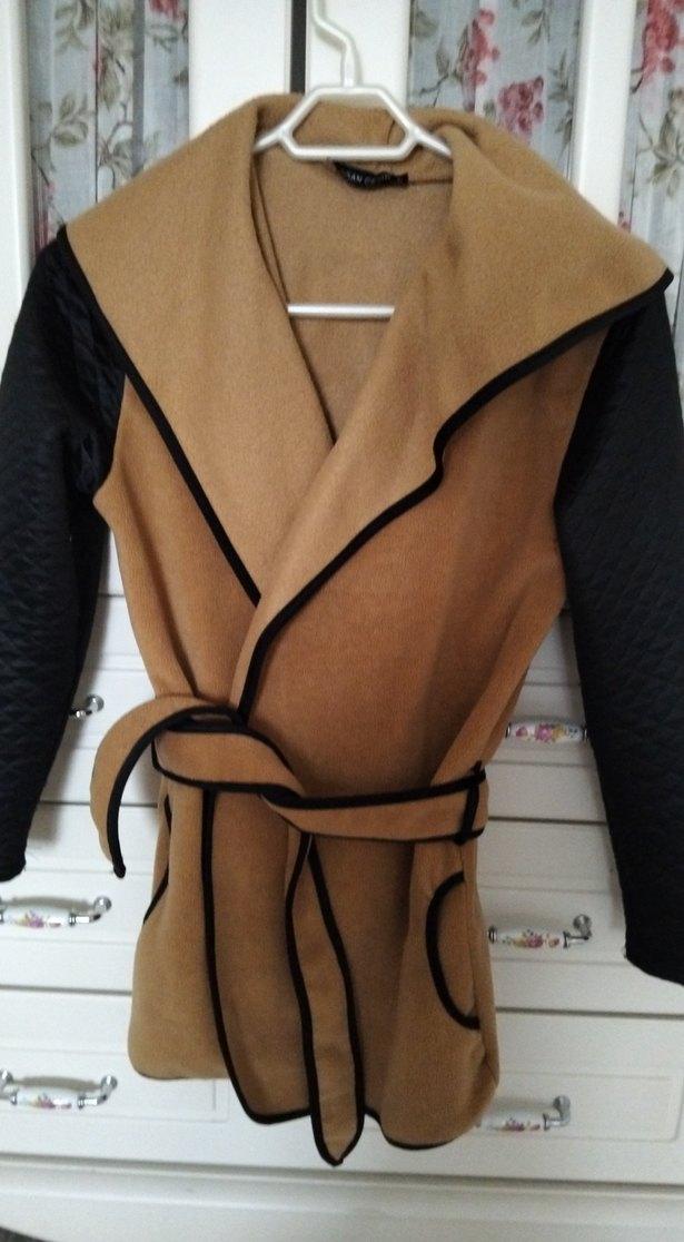 Kahverengi Süet Kemerli Uzun Hamile Kabanı - Görsel 3