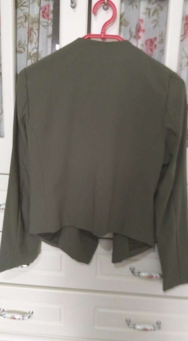 Kadın Haki Midi Blazer Fermuarlı Cepli - Görsel 4