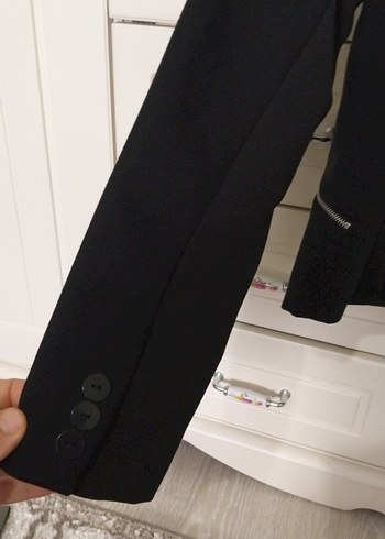 Siyah Kadın Midi Blazer Fermuarlı Cepli - Görsel 5
