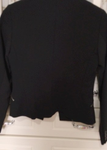 Siyah Kadın Midi Blazer Fermuarlı Cepli - Görsel 4