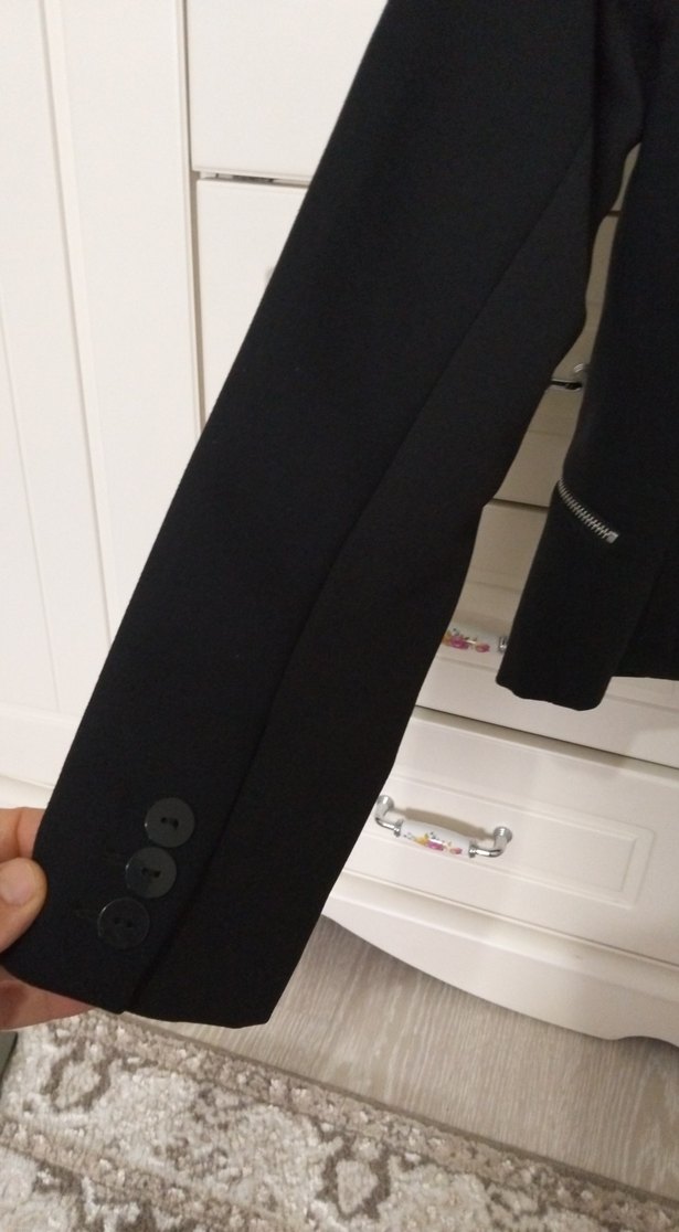 Siyah Kadın Midi Blazer Fermuarlı Cepli - Görsel 5