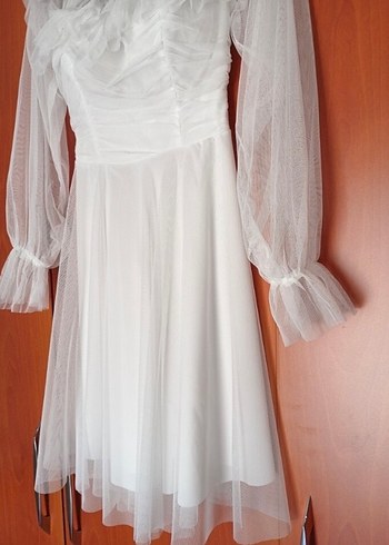 Beyaz Midi Mini Gelinlik Tül Detaylı & after party - Görsel 4