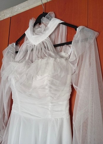 Beyaz Midi Mini Gelinlik Tül Detaylı & after party - Görsel 5