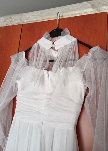 Beyaz Midi Mini Gelinlik Tül Detaylı & after party - Görsel 6