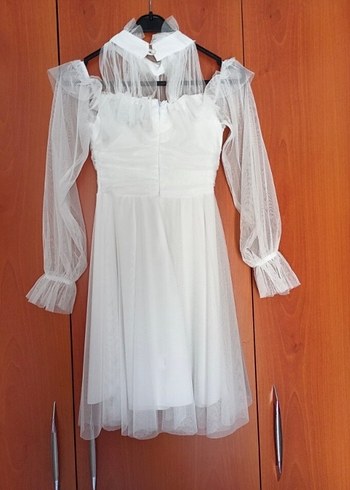 Beyaz Midi Mini Gelinlik Tül Detaylı & after party - Görsel 3