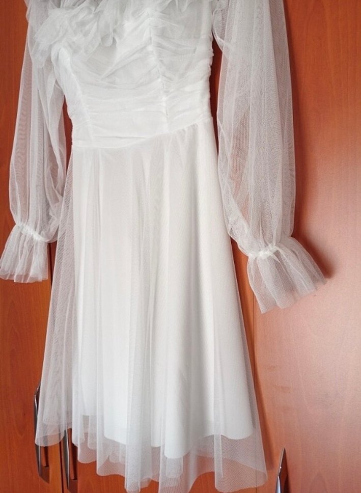 Beyaz Midi Mini Gelinlik Tül Detaylı & after party - Görsel 4