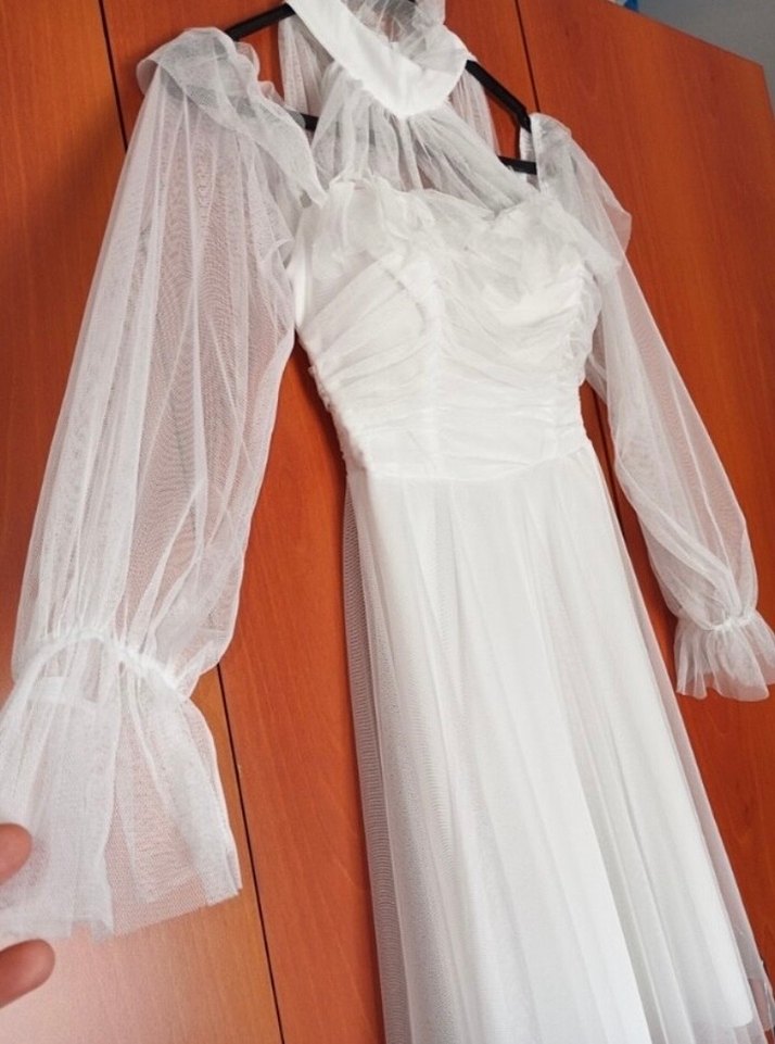 Beyaz Midi Mini Gelinlik Tül Detaylı & after party - Görsel 2