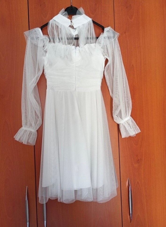 Beyaz Midi Mini Gelinlik Tül Detaylı & after party - Görsel 3