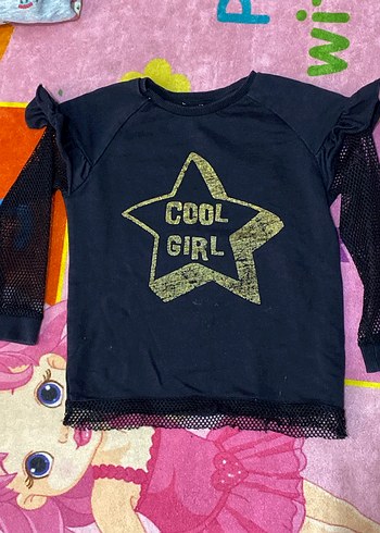 Kızlar için Payetli Siyah kolları fileli tarz Sweatshirt