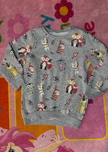 Kız Çocuk Gri Baskılı Uzun Kollu Sweatshirt