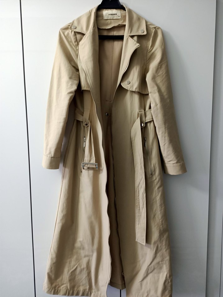 Bej Uzun Kadın Trençkot - Görsel 5