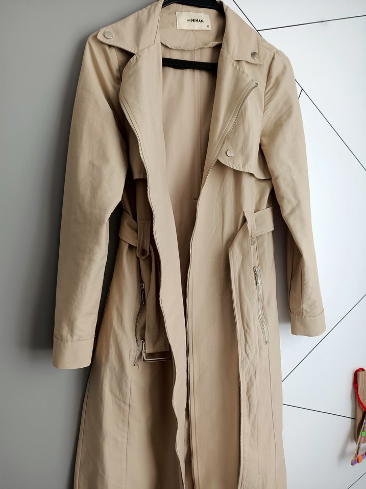 Bej Uzun Kadın Trençkot - Görsel 4