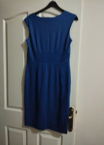 F&F Klasik Mavi Kemerli Midi Elbise