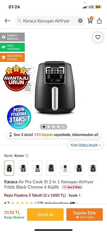 Karaca konuşan Airfryer