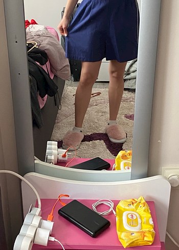 Gevşek Kesim Kısa Kollu Lacivert Keten Tulum - Görsel 4